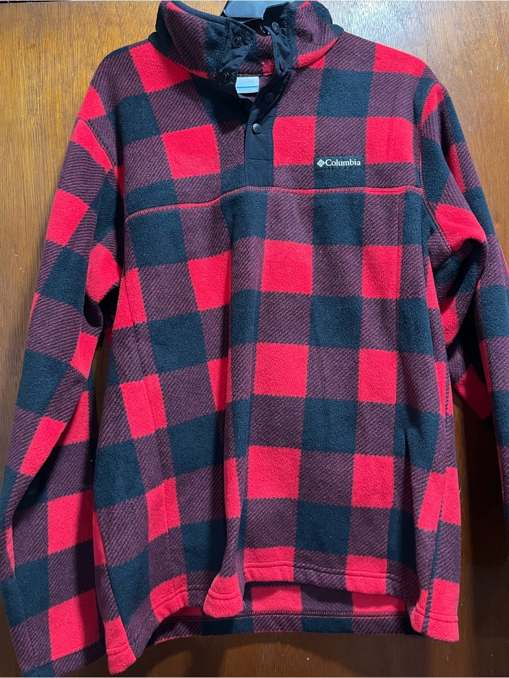 Columbia Men’s Red and Black Buffalo Plaid Fleece Snap-Up Pullover